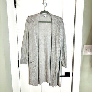 J. Jill Light Gray Lightweight Linen Blend Open Front Cardigan with Pockets L